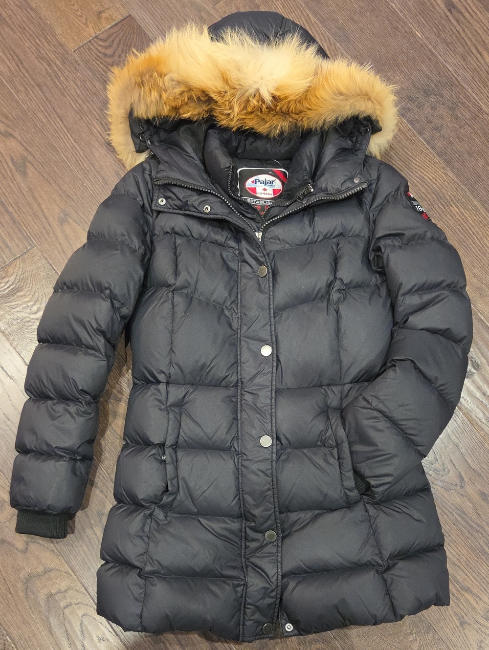 Pajar Black Puffer Coat with Fox Fur-Trim Hood